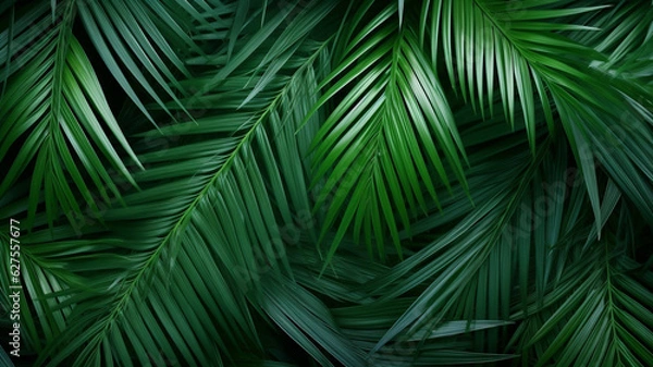 Fototapeta Full frame of palm leaves placed together as background.