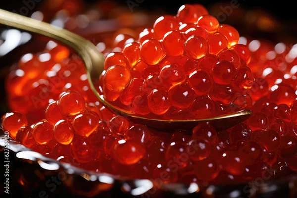 Obraz Red Caviar on a Spoon Close-Up