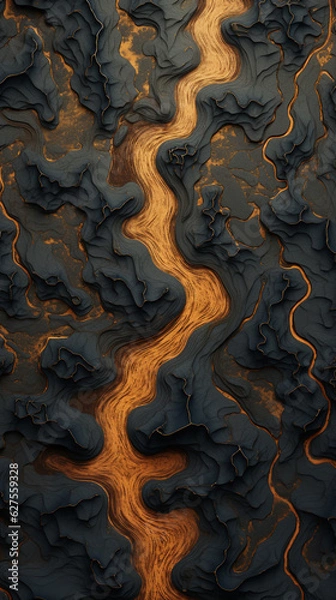 Fototapeta 大地を横切る曲がりくねった川が描かれた地形図　Generative AI