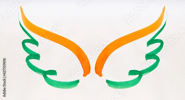 Fototapeta An illustration graphic of a wing with bold brush strokes. Wing shape drawn with Indian national flag colors which connotes freedom and progress.