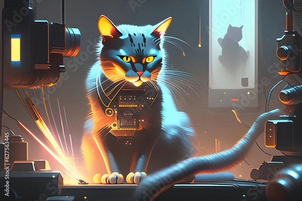 Obraz cat with a computer Generative AI