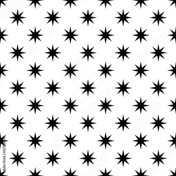 Fototapeta Abstract seamless pattern, minimalistic background of horizontal and vertical rows of black octagonal stars. Print for textiles, wrapping paper