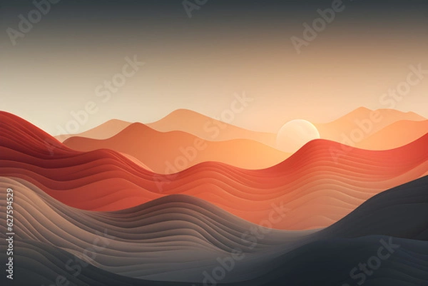 Obraz abstract waves and mountains Japanese style background with line wave pattern, AI generate