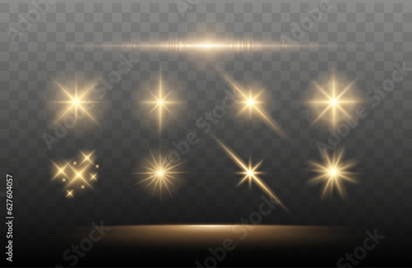 Fototapeta Set of Shine glowing stars. Vector Golden Sparks isolated.