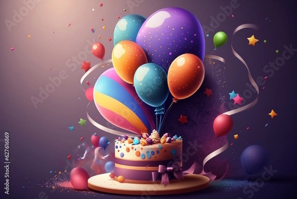 Fototapeta Colorful Birthday Party Wallpaper, Ideal for Greeting Cards and Invitations, Create a Festive Atmosphere