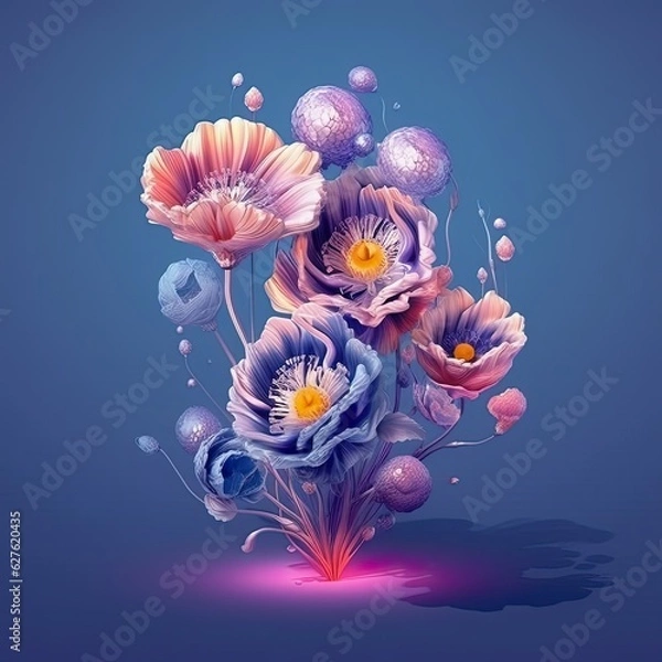 Fototapeta Elegant Anemone blooming flower. Greeting card floral design with beautiful flower. Generative AI