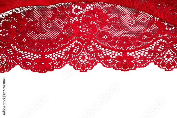 Fototapeta Red lace isolated on white background. red lace fabric, texture, background, pattern.