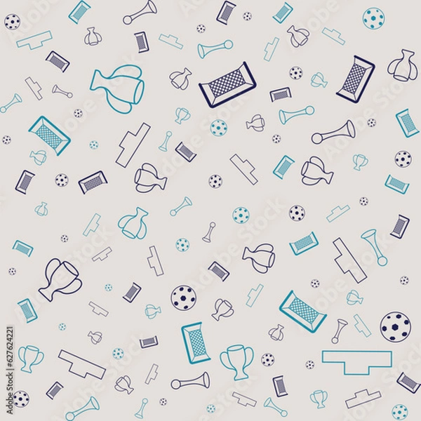 Fototapeta Different football silhouettes seamless pattern. Vector background.