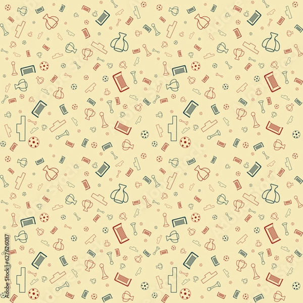 Fototapeta Different football silhouettes seamless pattern. Vector background.