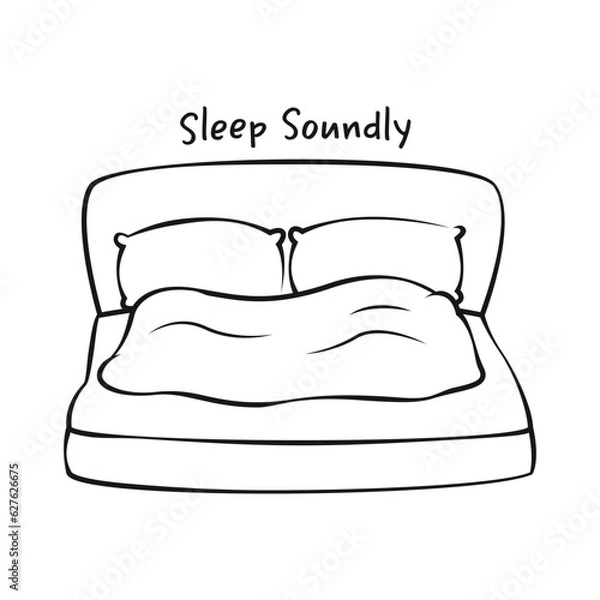 Obraz Sleeping bed line art flat doodle drawing. Vector illustration