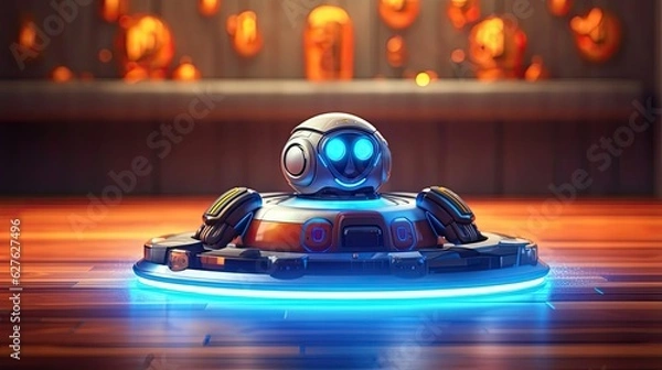 Fototapeta Robot vacuum cleaner device. Futuristic colorful illustration. Generative AI
