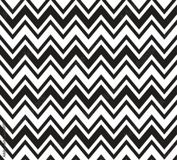 Obraz Seamless pattern, seamless black and white vector pattern with zig zag waves