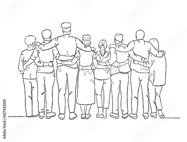 Fototapeta Continuous one line drawing group of friends illustration. Vector illustration.