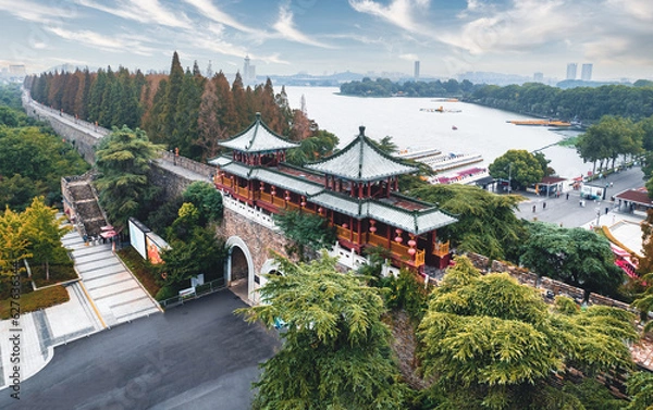 Obraz Aerial photography of the Xuanwu Gate on the ancient city wall of Nanjing, China