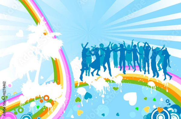 Obraz silhouettes on abstract design with rainbow