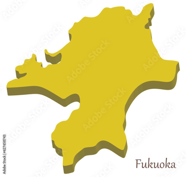 Obraz 福岡県の立体的な地図、シンプルでスタイリッシュ
