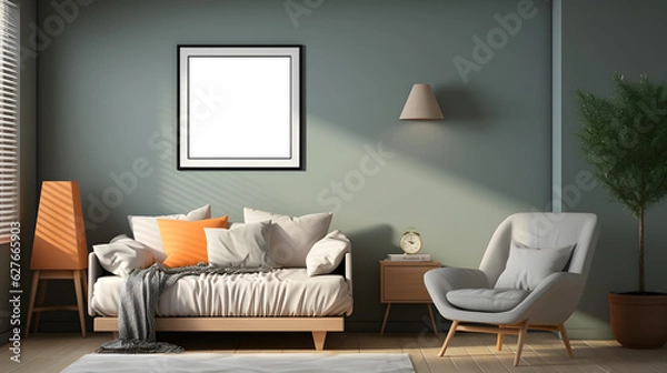 Fototapeta Blank square decorative art transparent frame mock-up in scandinavian style,  background