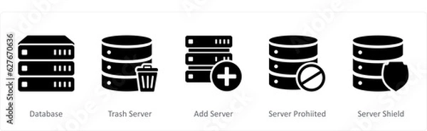 Obraz A set of 5 Internet icons as database, trash server, add server