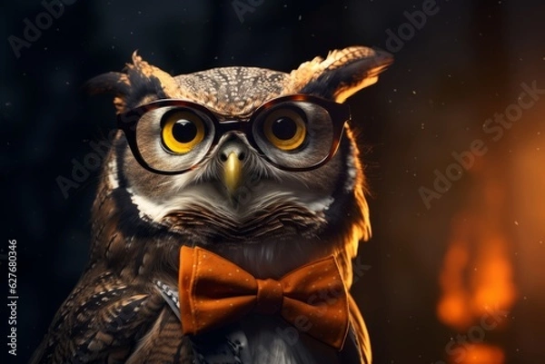Obraz Owl wearing glasses. Beautiful illustration picture. Generative AI