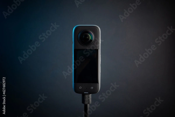 Obraz Modern 360 degree digital camera on black background
