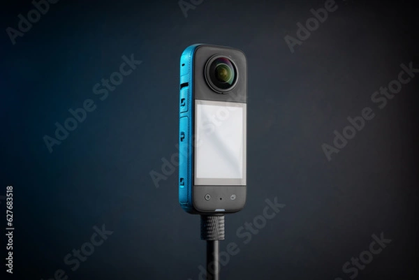 Obraz Modern 360 degree digital camera on black background