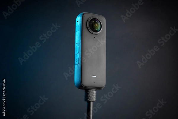 Obraz Modern 360 degree digital camera on black background