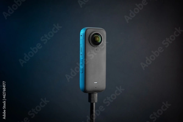 Obraz Modern 360 degree digital camera on black background