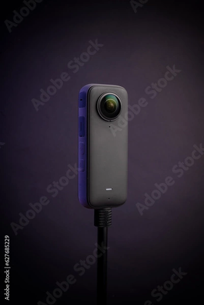 Obraz Modern 360 degree digital camera on black background