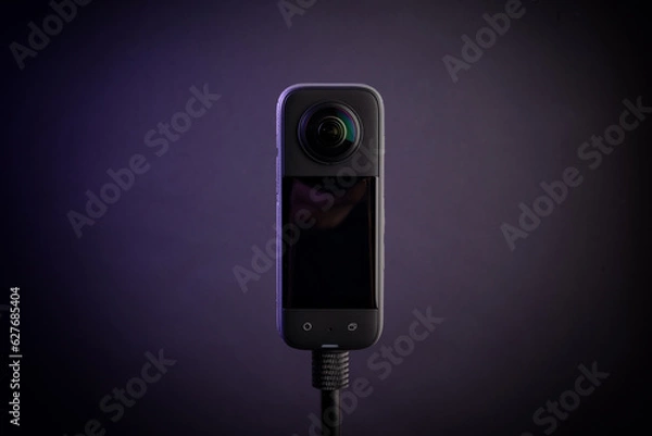 Obraz Modern 360 degree digital camera on black background