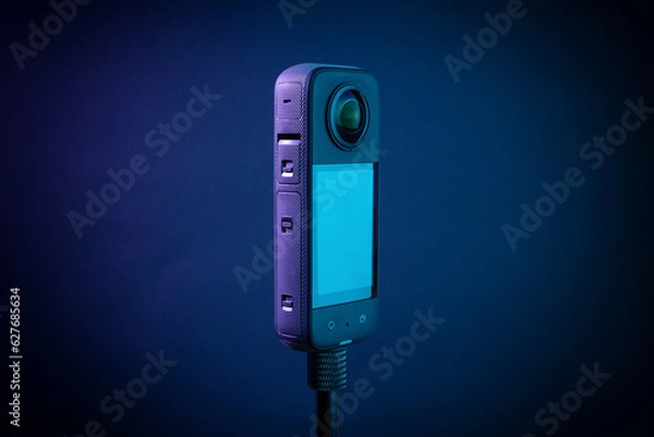 Obraz Modern 360 degree digital camera on black background