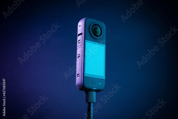 Obraz Modern 360 degree digital camera on black background