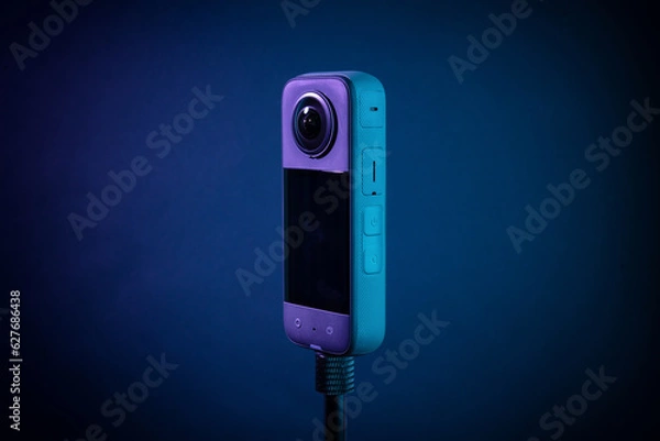 Obraz Modern 360 degree digital camera on black background