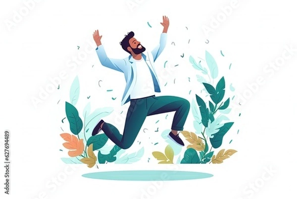 Fototapeta Happy people. jumping for joy. celebrate victory. celebrate success. llustration in flat style on white background. generative ai