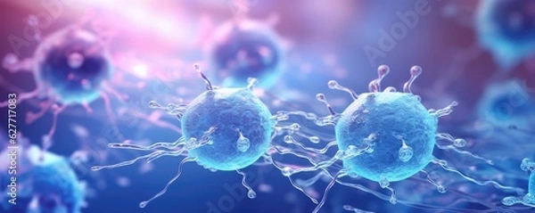Obraz Molecular structure of cancer cells under microscope, realistic macro body panorama.