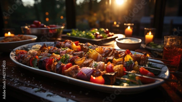 Obraz Generative ai illustration of table with middle eastern arabic food