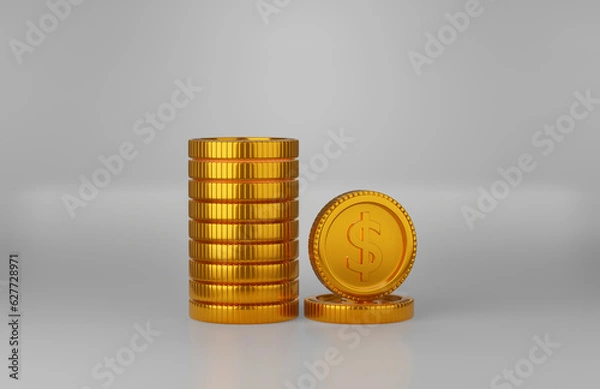 Fototapeta gold coin stacking 3D render minimal background for business concept financial, banking and investment with money growth success.