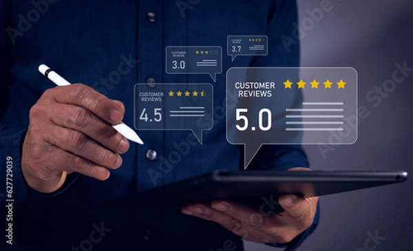 Fototapeta Users rate their experience using online applications. customer satisfaction survey concept Assessment of service quality leading to ratings of business reputation and customer satisfaction..