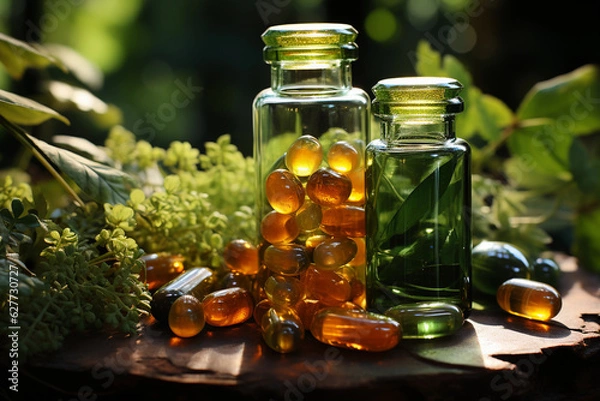 Obraz clear vitamin supplements background from generative ai