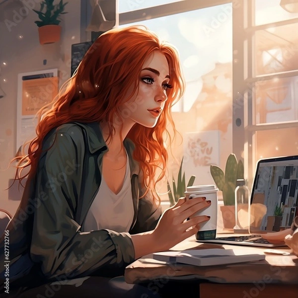 Obraz Redhead girl at work