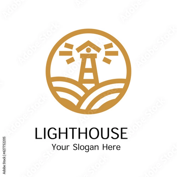 Obraz Monoline Lighthouse Flat Minimalist Company Logo Vector Template