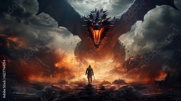 Obraz Depiction of an incredible surreal fantasy deadly dragon draconic epic landscape