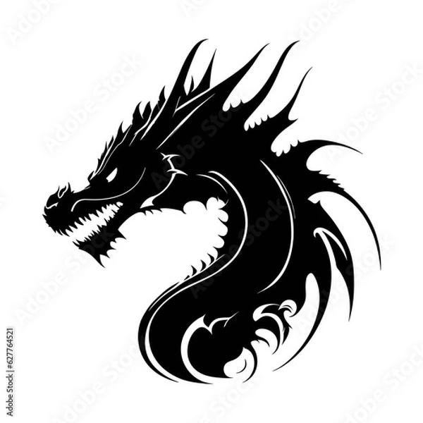 Obraz Black head dragon logo design on white background.
