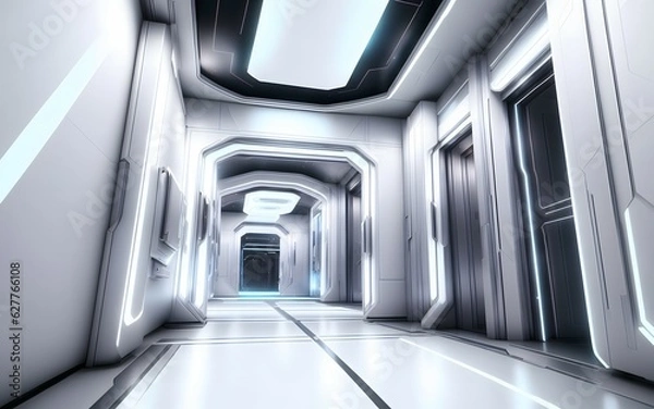 Obraz Modern futuristic interior, space station corridor, generative ai