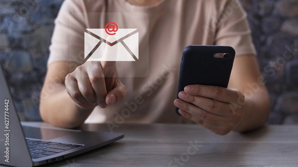 Fototapeta Email concept. Sending and communication across borders.