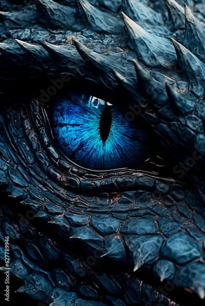 Fototapeta A blue dragon eye, closeup, macro. Generative AI