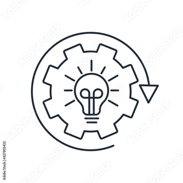 Fototapeta Light bulb, gear and movement arrow. Innovation. original solution.  New  systems.Vector linear icon isolated on white background.