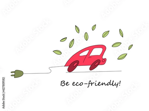 Fototapeta Conceptual drawing of a machine powered by electricity. Clean air no pollution. Life in harmony with nature