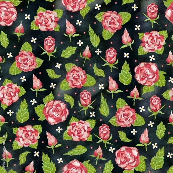 Fototapeta Seamless pattern with pink roses 