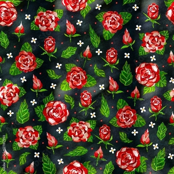Fototapeta Seamless pattern with red roses 