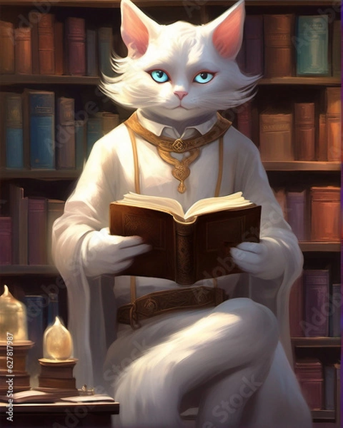 Fototapeta Cat reading a book 